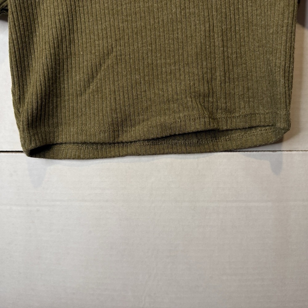 Forever 21 Women's Size Small Ribbed Olive Green Crop Top Shirt Sleeve Stretchy - Picture 3 of 6